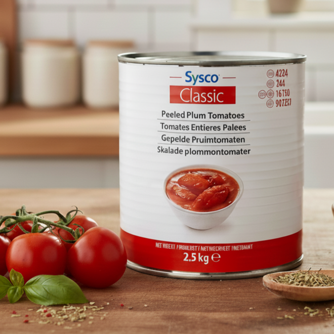 TOMATES PELADOS CONSERVA 1X2,5KG. Lote 150 unidades. ($3.450 + IVA por unidad)