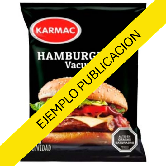 Hamburguesa vacuno (congelada) 100 grs "Karmac". [Precio Neto por Lote de 480 kg]. [Equivale a $290 unidad + IVA]